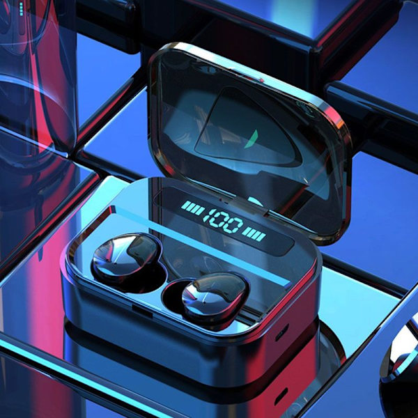 TWS Bluetooth 5.0 ørepropper True Wireless Stereo hodetelefoner Svart