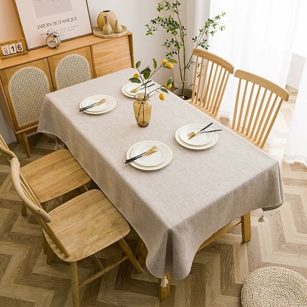 Nordisk bomullslinneduk, tjukk, myk og anti-rynke, vaskbar dekorativ bordplate（Khaki 90 × 150cm） KLB