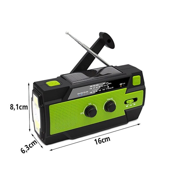 Nødvendig bærbar solradio, håndsving AM FM-radio med LED-lommelygte, USB-port, SOS