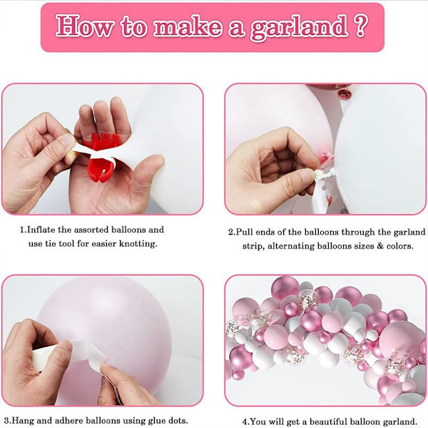 107-delad rosa ballongbåge-set, färgglad konfettiballonggirlang-set, pojkar och flickors födelsedagar, babyshower, fester, bröllopsshower, bröllopsdekorationer