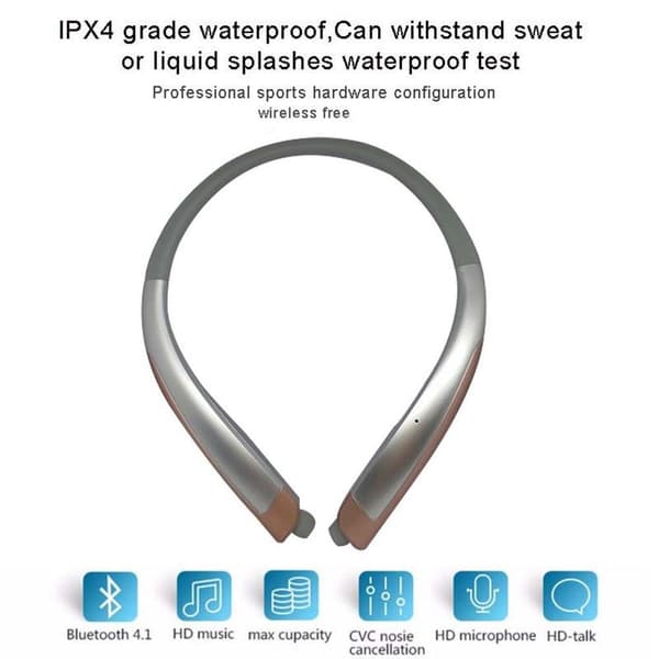 Bluetooth-hörlurar, trådlöst nackband sportheadset med silver