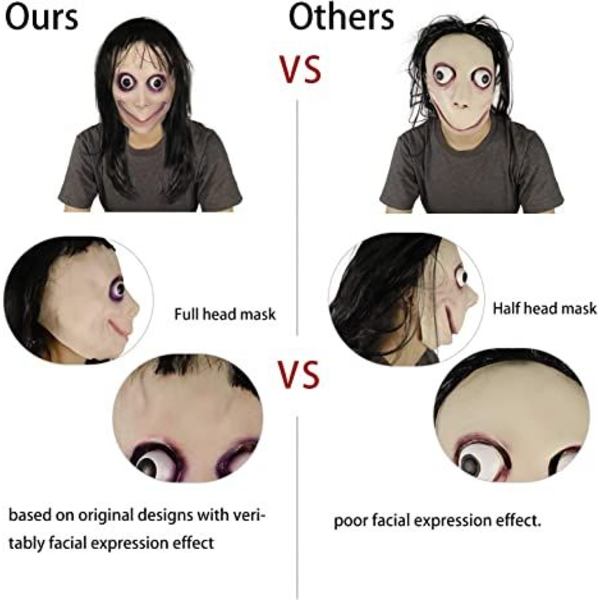 Kauhupaholaisen naamio pitkillä hiuksilla, pelottavat haastepelit, paha asu Halloween-naamiaiset, karmiva cosplay-juhlan koriste-esineet