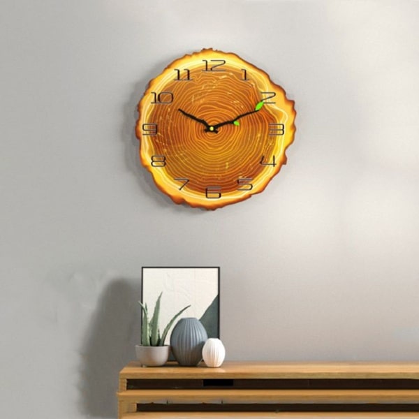 12 Tommer Træ Korn Årsring Kvarts Lydløs Ur Væg Ur-MW013-12 (28x30cm)