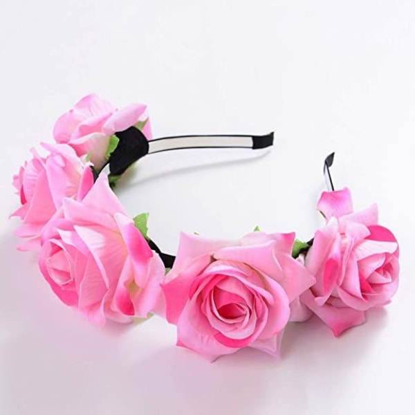 Bröllop Brudtärna Brud Rosa Blomster Tiara för Barn och Vuxna Hårband Blomsterkrans (Rosa Färg)