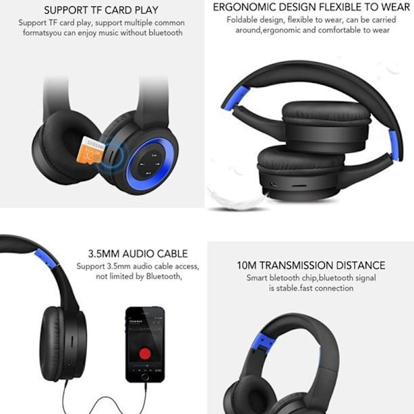 Bluetooth-kuulokkeet Langattomat kuulokkeet Melunvaimennus Taitettava Sininen Musta