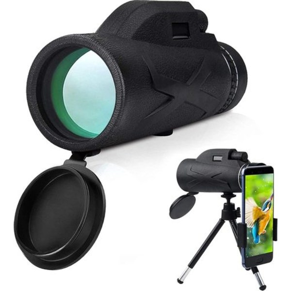 Monokular teleskop, 80x100 højtydende prismeteleskop, med smartphoneholder & stativ