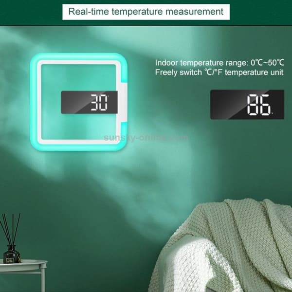 TS-S28-W Multifunktionell Kvadratisk RGB Termometer Digital Väckarklocka LED Spegel Hålighet