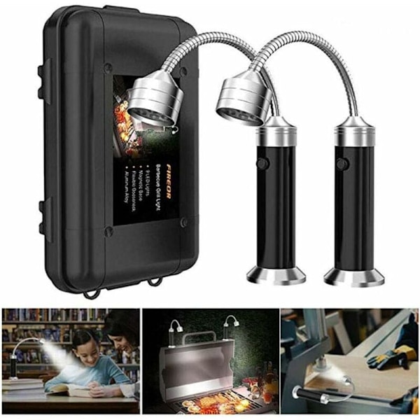Barbecue-lyssæt med 2 LED-grilllys med magnetfod, 360 graders rotation, fleksibel justerbar til grill, camping, fest, udendørs-A KLB