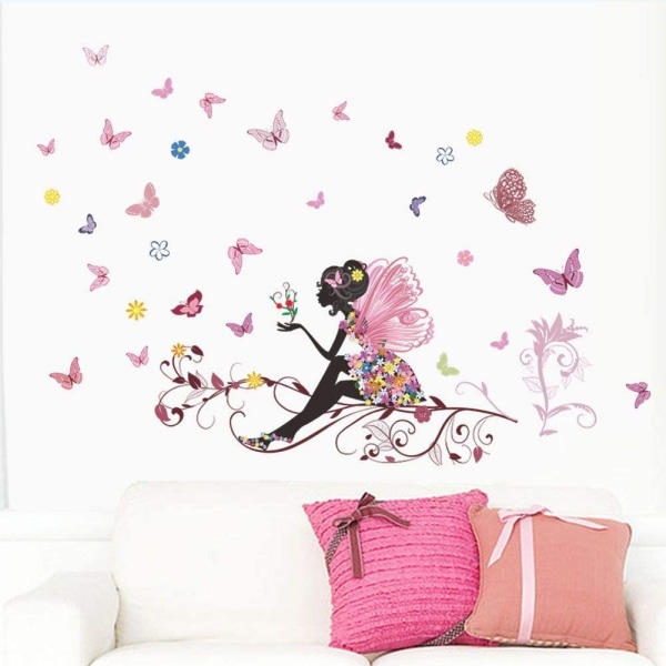 Romantisk dansende jente Flower Fairy Butterfly Avtakbare veggdekor klistremerker,Barn Baby Soverom Barnehage DIY dekorative klistremerker -