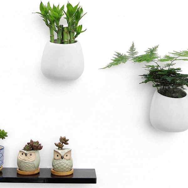 Blomkruka Väggmonterad Blomkruka Vit 10cm Keramik Set om 2 Väggdekor KLB