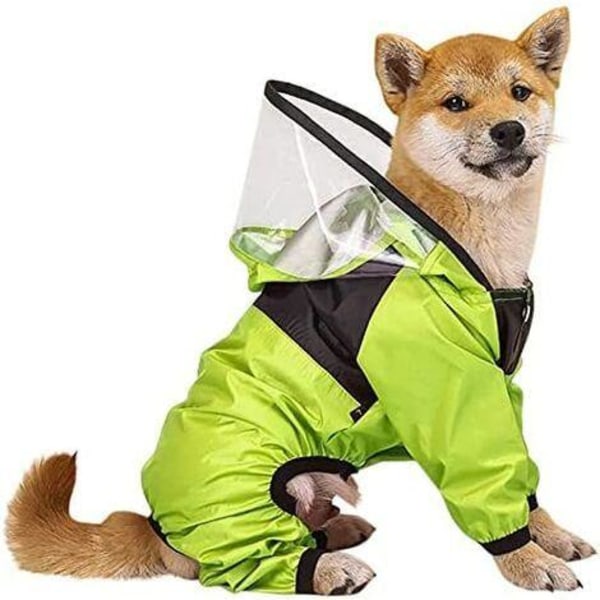1 stk. hættetrøje hunderegnjakke, vandtæt jakke med reflekterende striber, hættetrøje vandtæt jakke til små og mellemstore hunde (4XL, grøn)