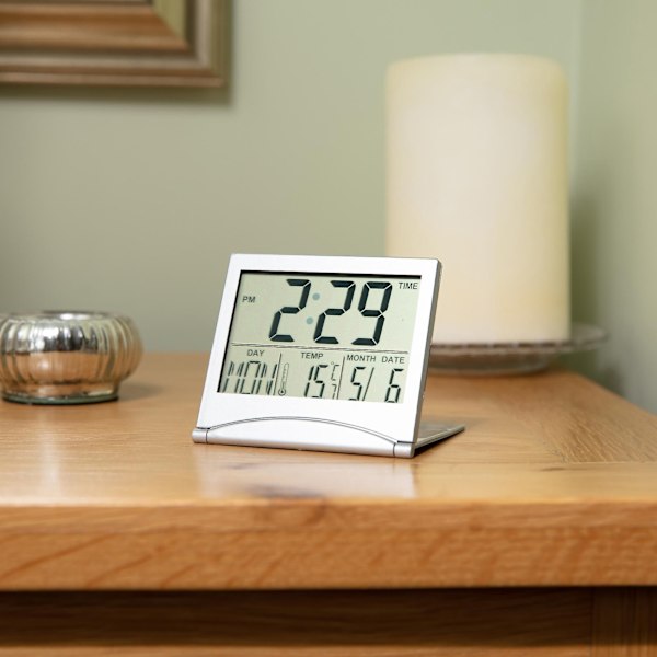 Digital LCD-skrivbordsklocka Temperatur Reseklocka (Svart)