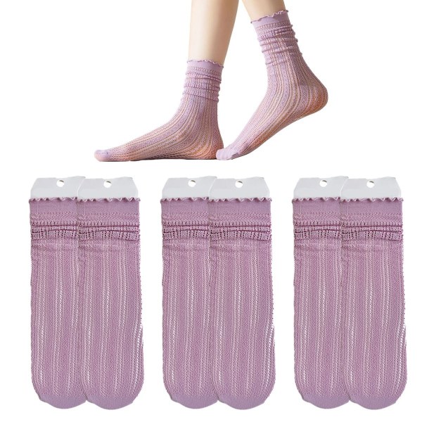 3 par mode solide hule sokker til kvinder Blød sød lang lilla KLB