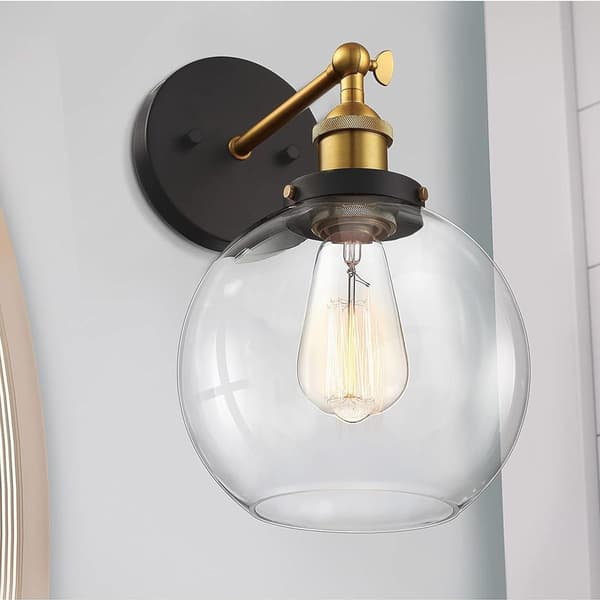 8\" Sort og Guld Antik Messing 1-Lyset Globe Væglampe KLB