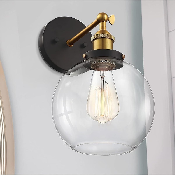 8\" Svart och Guld Antik Mässing 1-Ljus Globe Vägglampa KLB