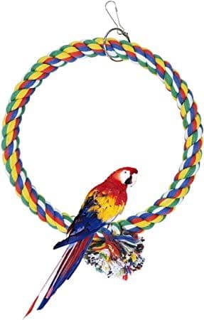 Fågelgunga, bomullsgunga hängande i en bur, anti-bitleksaker, cirkulära ringar