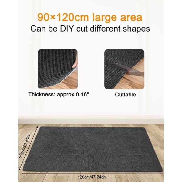 Kontorstolmatte, 120 x 90 cm, stoffkontormatte, gulvbeskyttelsesmatte for kontorstol, sklisikker, gulvmatte for kontorgulv i tre, svart KLB