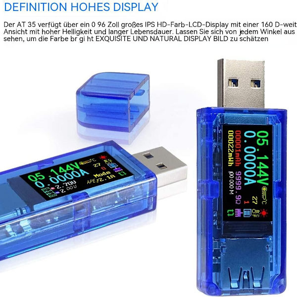 USB 3,0 testare multimeter 3,7-30V 0-4A USB spänningstestare AT34 KLB