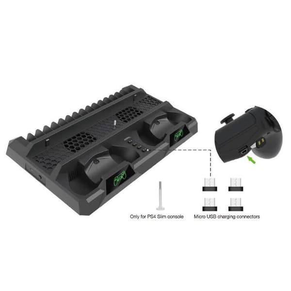 PS4 vertikalstativ, alt-i-ett PS4 vertikalstativ holder vifte