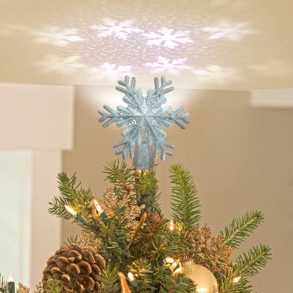 Stjerne juletre,LED-projektorlampe Snowflake Trepynt/Juletre Topper/Lys til julepynt Sølv