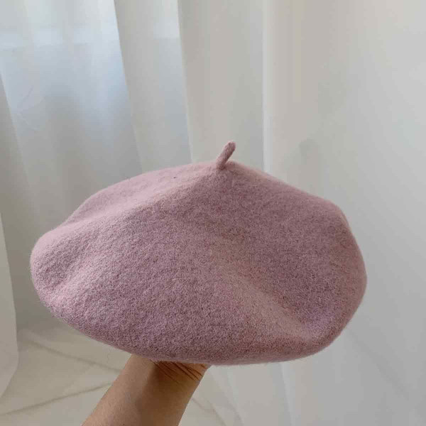 Höst/vinter ullhatt för kvinnor, målarhatt, ullhatt enfärgad lila rosa