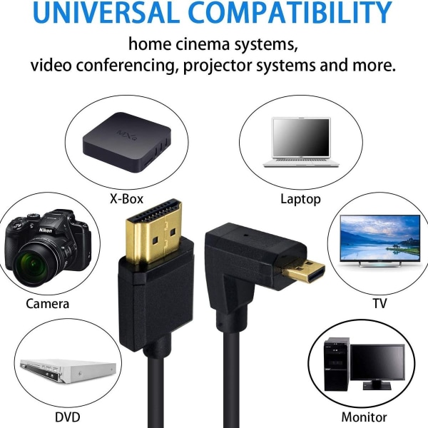 HDMI-HDMI-kaapeli, Micro HDMI - HDMI -kierrekaapeli, kulma, 1,2 m