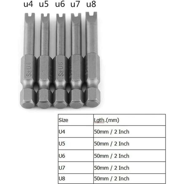 50 mm U-formade S2-legeringsstål bits för skruvmejsel 1/4\" Sec