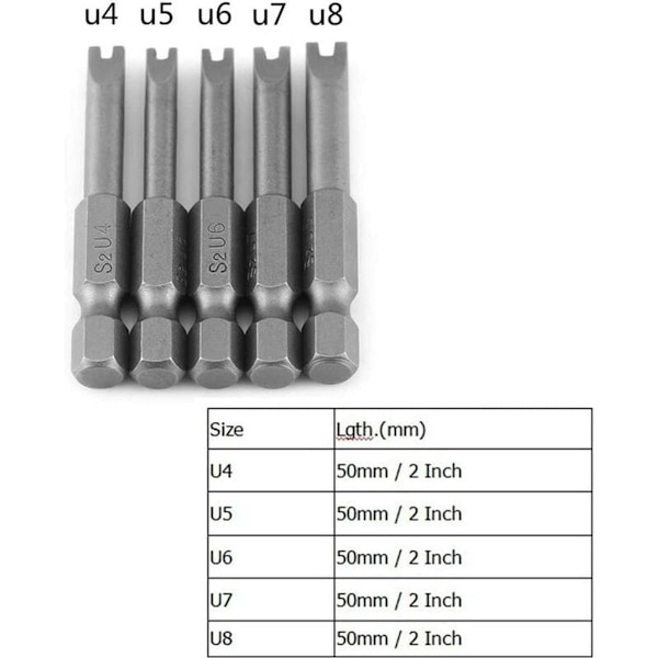 50mm U-formede S2-legeringsstål skrutrekkerbits 1/4\" Sec