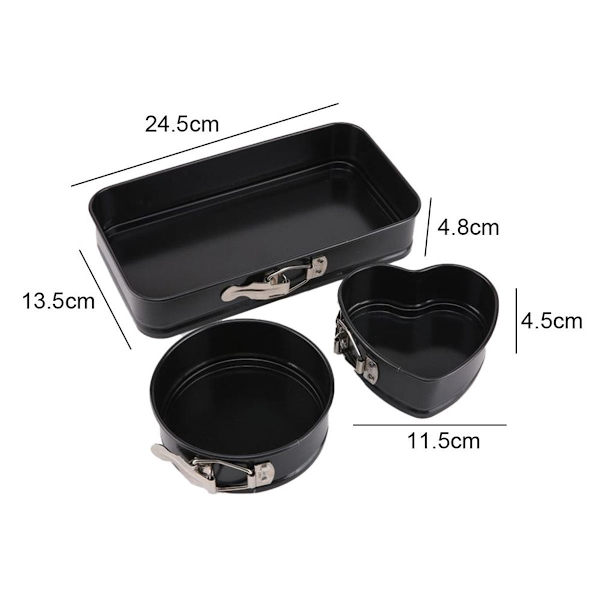 3-delt sort non-stick mini springform pande med aftagelig bund KLB