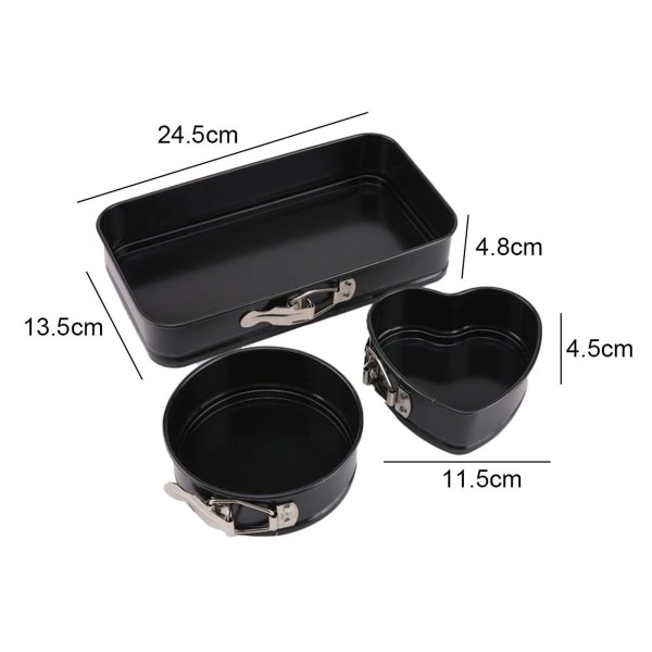 3-delt svart non-stick mini springformform med avtagbar bunn KLB
