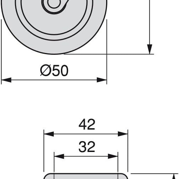 Sæt med 4 drejelige møbelhjul Ø50 mm med plade KLB