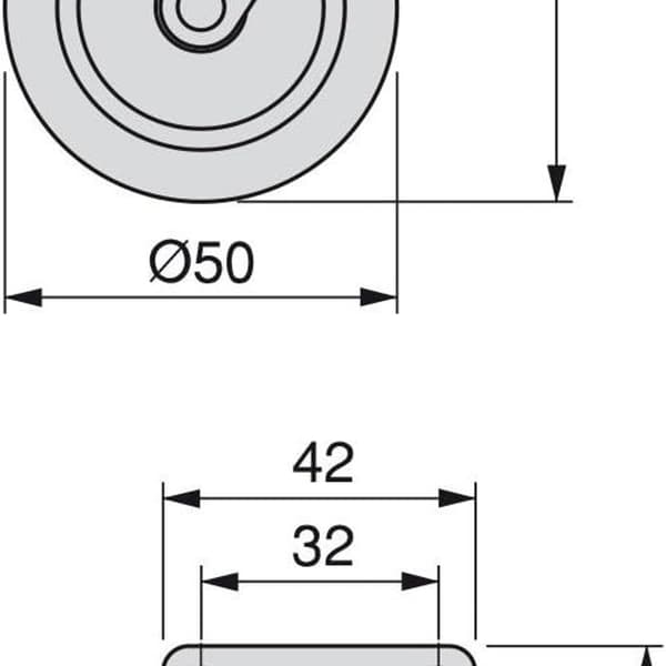 Sett med 4 svingbare hjul til møbler Ø50 mm med plate KLB