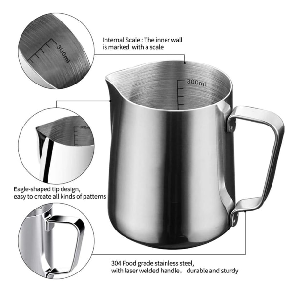 Melkeskummer, 350ml + 600ml håndholdt rustfritt stål melkeskummerkanne, kaffe KLB