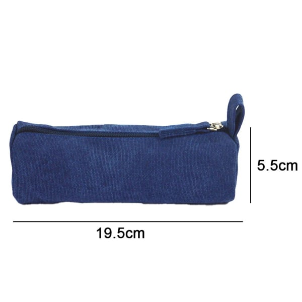 Simple round large capacity canvas pencil case in blue KLB