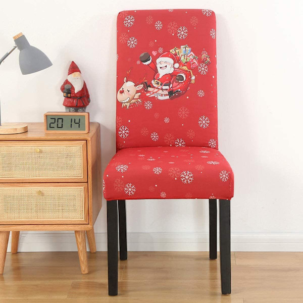 Universal Stretch Christmas Stolskydd Set om 6, Avtagbart Stolskydd Säte KLB