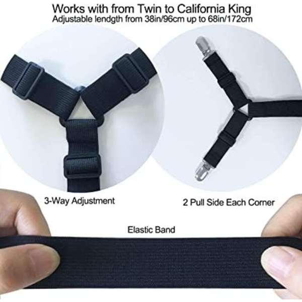 Sänglakanhållare Remmar - Justerbara Crisscross Lakan Klämmor Elastiskt Band Lakan Fästelement Fästelement Suspender Grippers Klämma, 2st/Set Svart