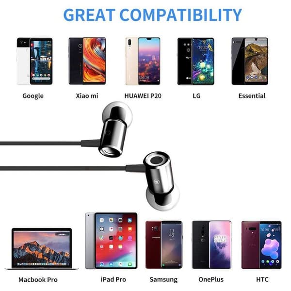 In-ear-hovedtelefoner, støjisolerende øretelefoner, hovedtelefoner, sort
