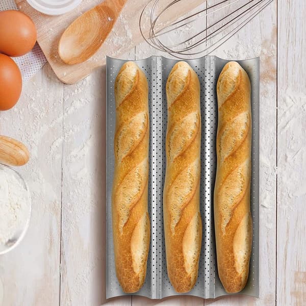 Non-stick baguette bakeform, baguettebrett, 3-baguettebrett med perforering