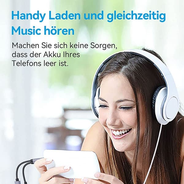 USB C til 3,5 mm jack hodetelefonadapter og lader - 2 hodetelefoner
