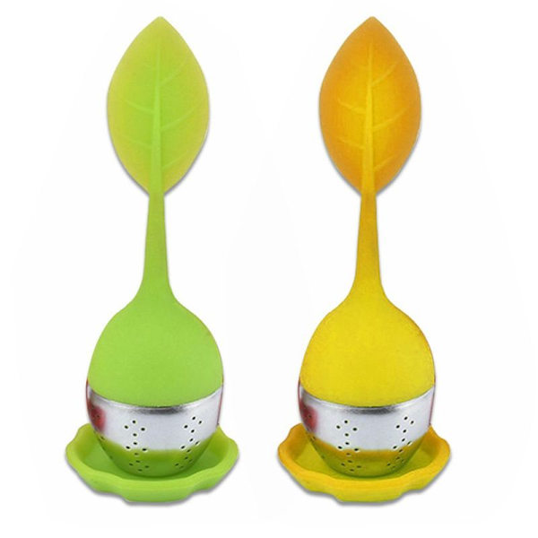 Rustfrit stål te-infuser til løs te, grøn + gul med langt håndtag