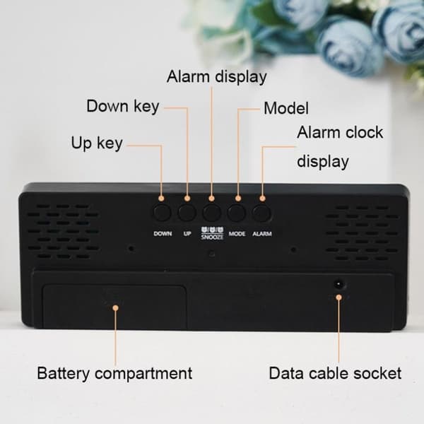 Röstaktiverad LED-ljudlös, datumtemperaturdisplay, elektronisk klocka (svart).