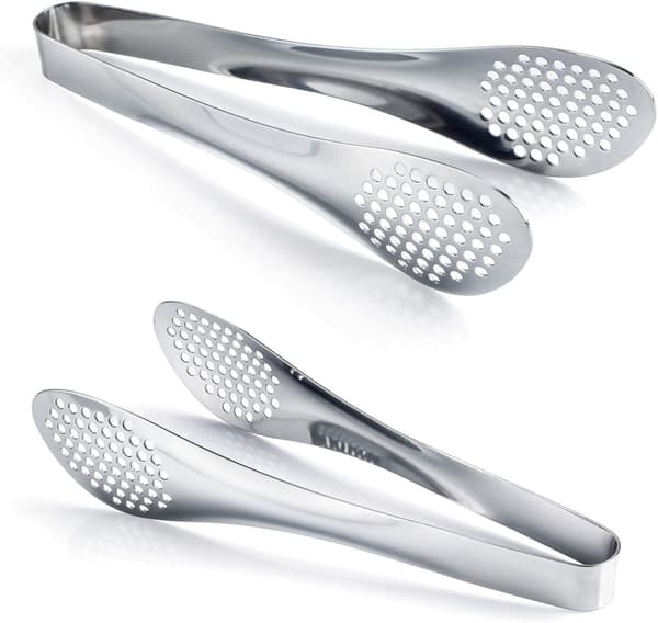 Set med 2 stk. 9 tommers rustfrie stålklyper for mat, flip-top, sølv, grill, brød, stekespade, matklyper.