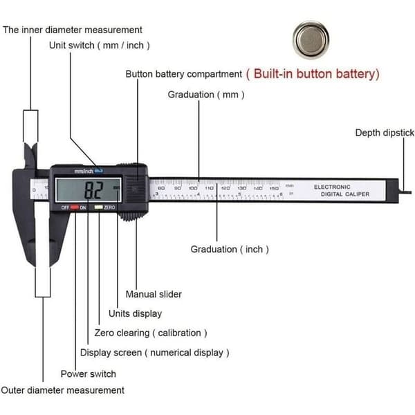 6/150mm LCD Digital Elektronisk Vernier Kaliper Vernier Mikrometer Måleverktøy