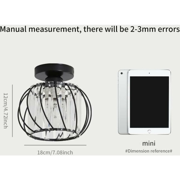 Moderni kristallikattovalaisin E27 LED-kattovalaisin Mini kristallikruunu keittiöön, ruokasaliin, makuuhuoneeseen, eteiseen, käytävään (musta) KLB