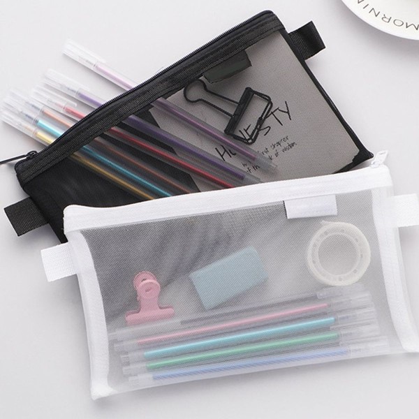 Multifunktionell Mesh Pen Bag Case Makeup Verktygsväska Vit KLB