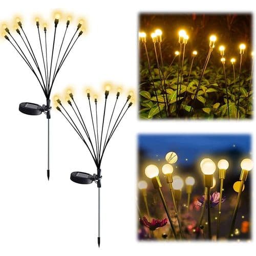 Tdbest Firefly Solar Stilys Lys, Pakke med 2 Solar Have LED Firefly Lys,