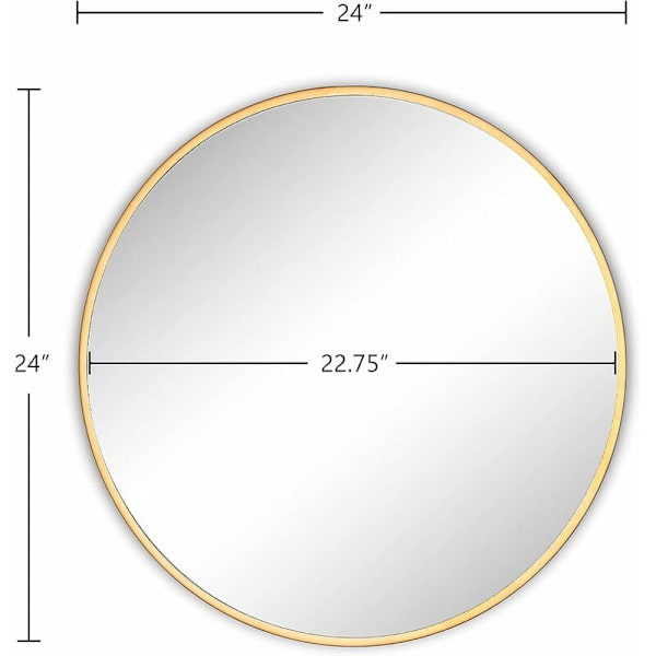 Rundt gullveggsspeil, forfengelighetsspeil, 24 tommer (60 cm) matt rustikt speil for bad, entre, spisestue og stue KLB