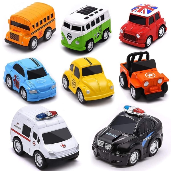 Pull Back Metal Cars, 8 Pack Die Cast Mini Toy Cars, KLB