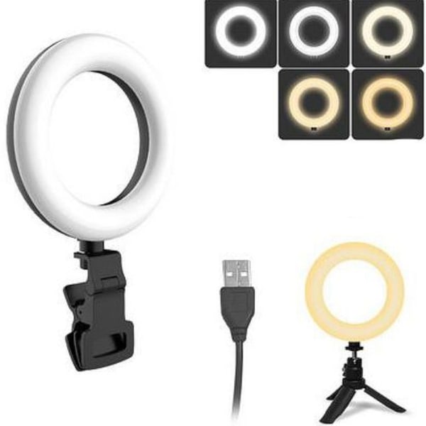 Ringlys til laptop, 5'' ringlys med stativ & klemme, videokonferencelys med 5