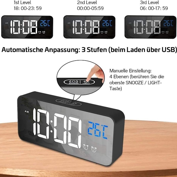 Digital väckarklocka, LED digital klocka bordsklocka med röststyrningsfunktion och